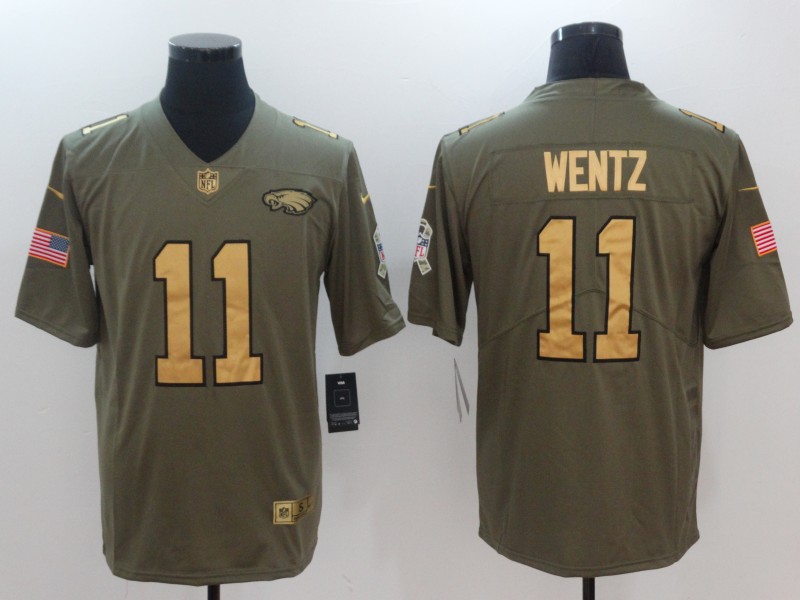 Men Philadelphia Eagles #11 Wentz Gold Anthracite Salute To Service Nike NFL Limited Jersey->philadelphia eagles->NFL Jersey